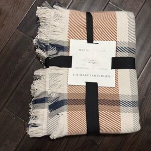 Hudson's Bay 100% Cotton Queen/Double Blanket - Orange, Navy and Cream Tartan